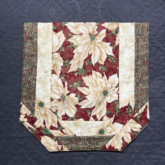 Handmade Christmas Holiday Table Runner Pieced Poinsettias 26” L x 13” W Home - Picture 3 of 9